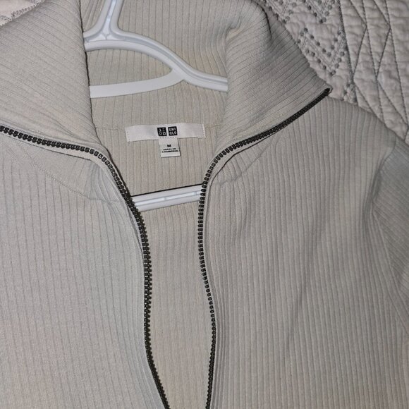 Uniqlo Half-Zip Knit Dress Bodycon Midi Beige Size Medium - Picture 3 of 6